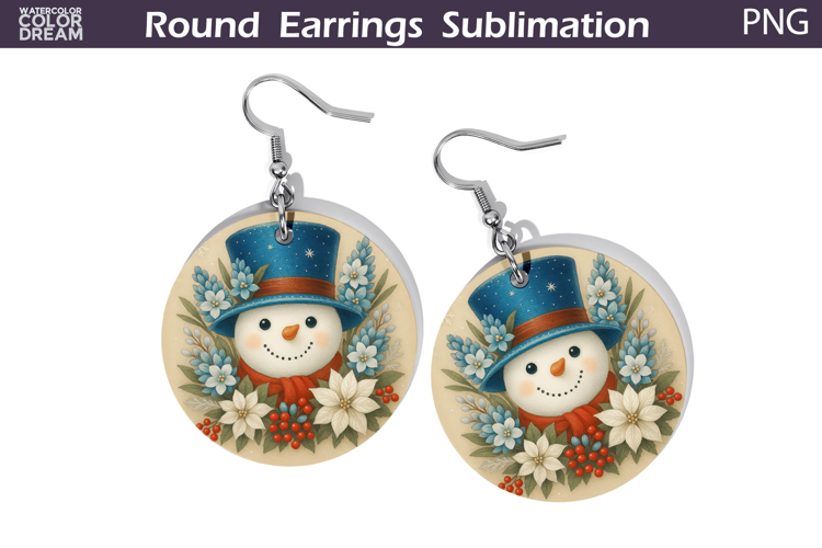 Snowman Floral Round Earrings | Christmas Earrings
