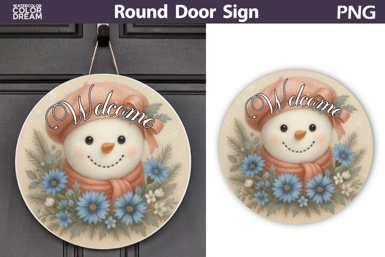 Christmas Round Sign | Snowman Floral Sublimation