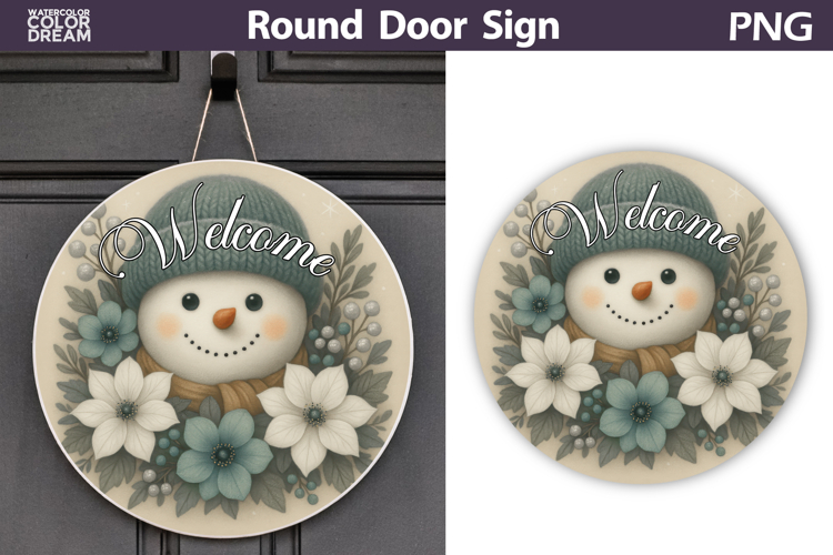 Christmas Round Sign | Snowman Floral Sublimation