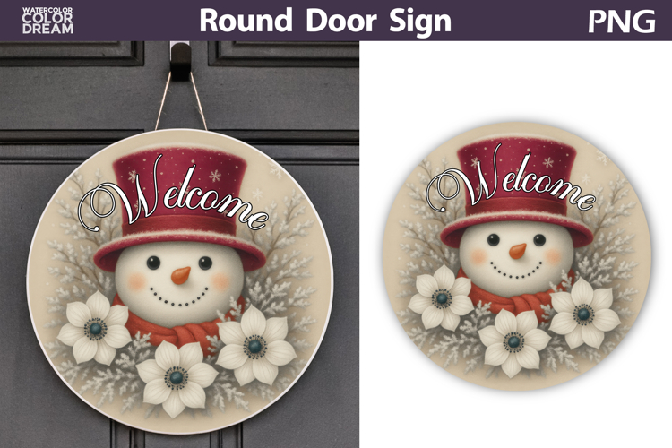 Christmas Round Sign | Snowman Floral Sublimation