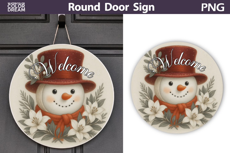 Christmas Round Sign | Snowman Floral Sublimation