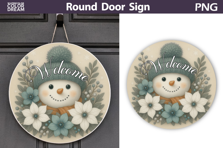 Christmas Round Sign | Snowman Floral Sublimation