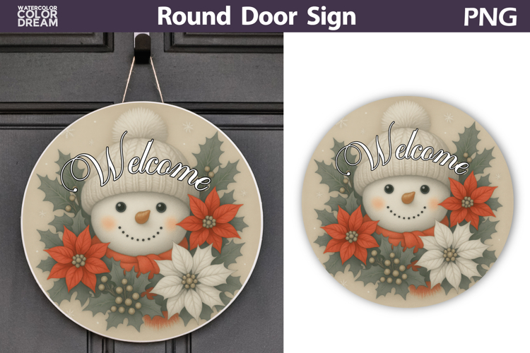 Christmas Round Sign | Snowman Floral Sublimation