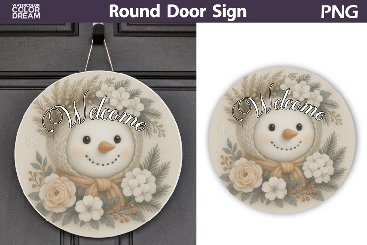 Christmas Round Sign | Snowman Floral Sublimation