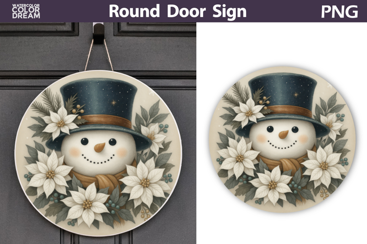 Christmas Round Sign | Snowman Floral Sublimation