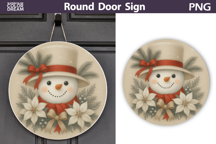 Christmas Round Sign | Snowman Floral Sublimation