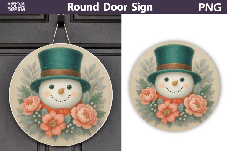 Christmas Round Sign | Snowman Floral Sublimation