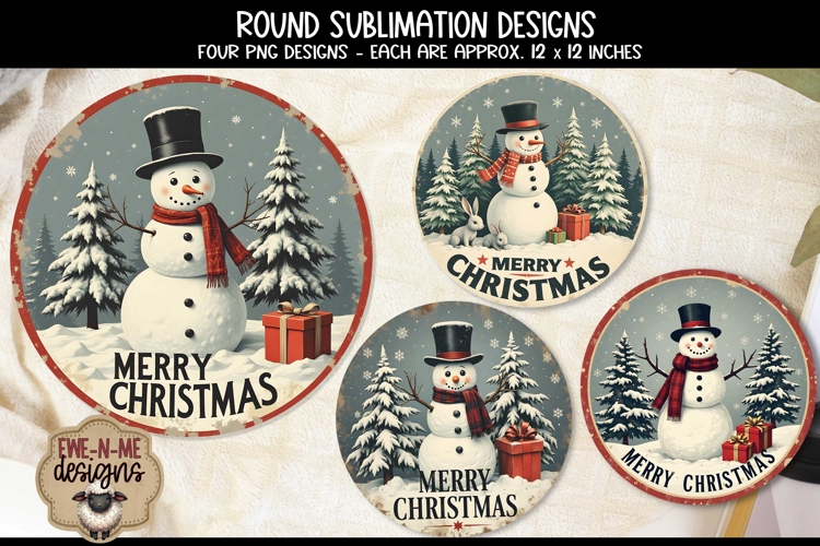 Vintage Snowman Round Sublimation Designs | Four Round PNGs
