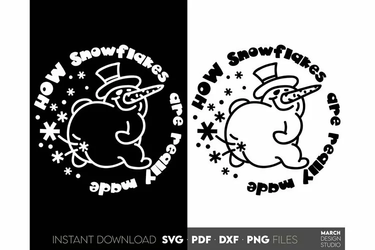 Snowman Silhouette SVG PNG | Christmas SVG | Snowflakes SVG