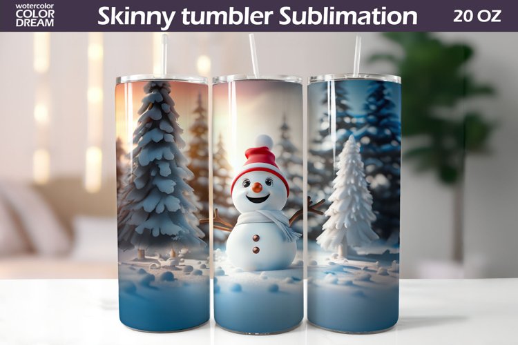 3D Snowman Skinny Tumbler Sublimation | Snowman Tumbler Wrap