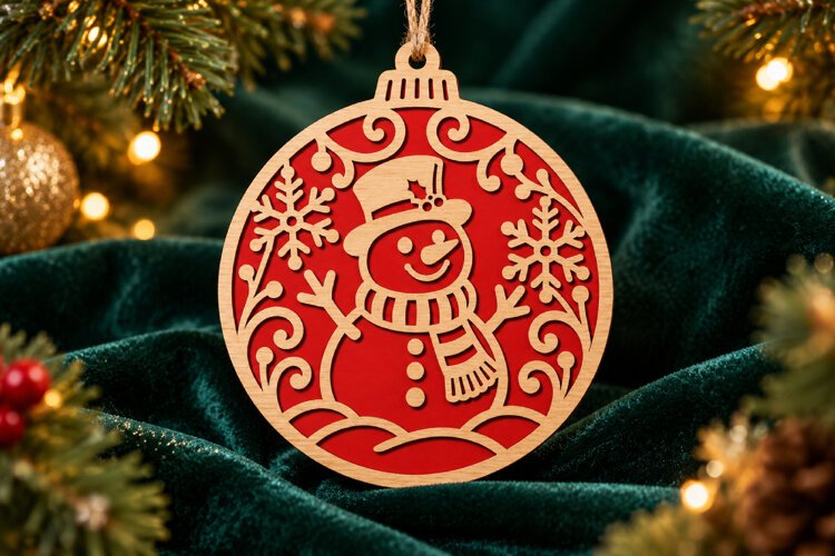Snowman Snowflake Ornament SVG, Laser Cut Glowforge File example image 1