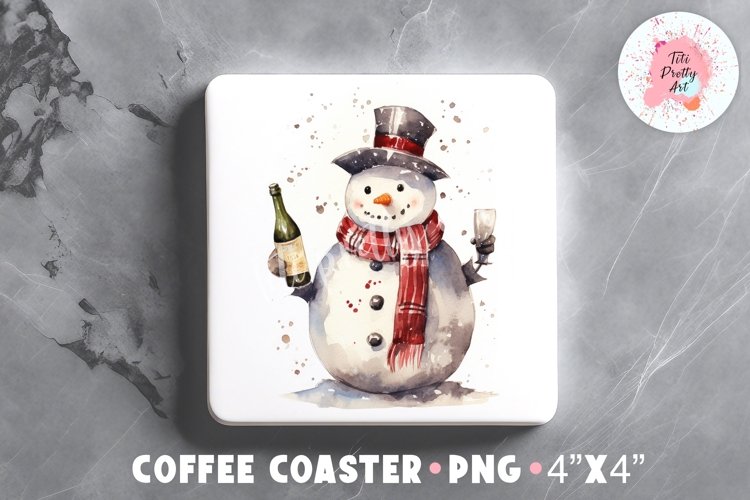 Snowman Square Coaster Sublimation Design Png, Winter Png