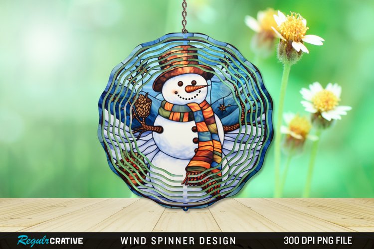 Stained Glass Snowman Wind Spinner Sublimation Design PNG