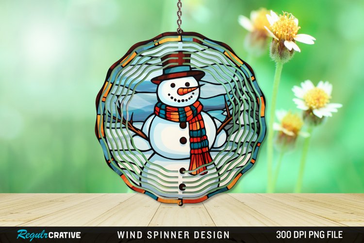 Stained Glass Snowman Wind Spinner Sublimation Design PNG