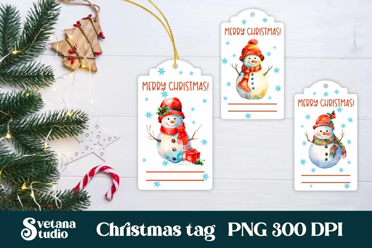 Christmas snowman tag printable | Christmas gift tag PNG