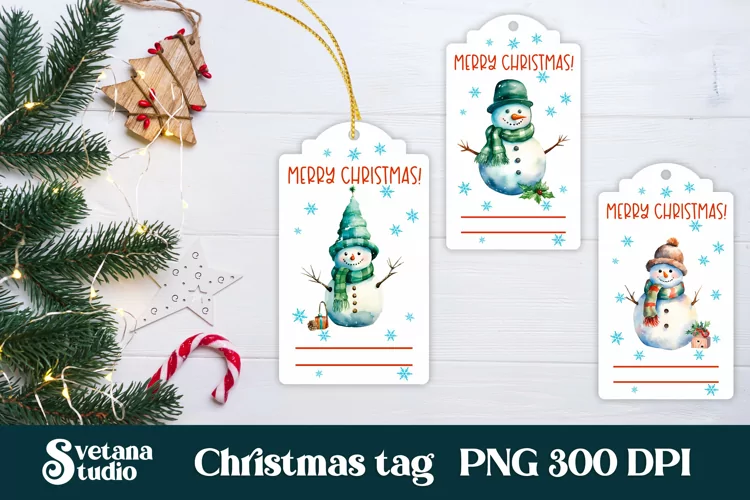 Christmas snowman tag printable PNG | Christmas gift tag PNG