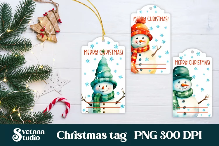 Christmas snowman tag printable PNG | Christmas gift tag