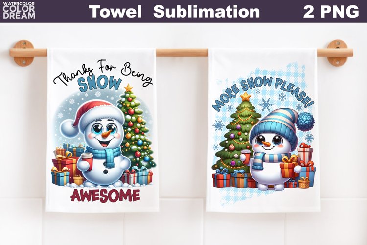 Snowman Towel Sublimation | Waffle Kitchen Towel example image 1
