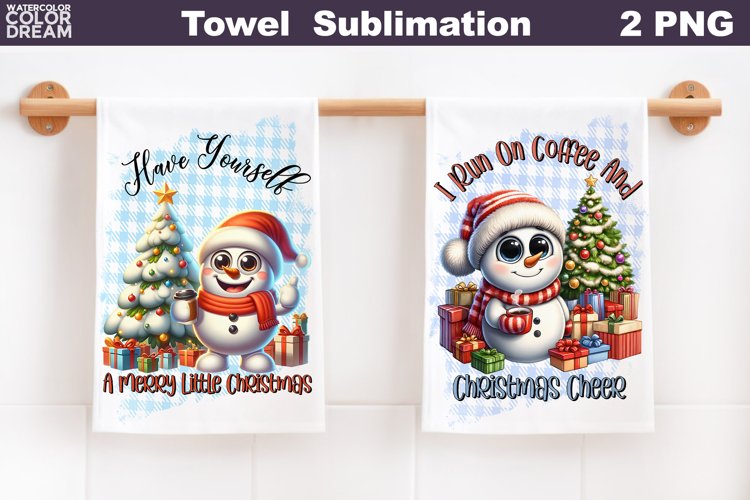 Snowman Towel Sublimation | Waffle Kitchen Towel example image 1