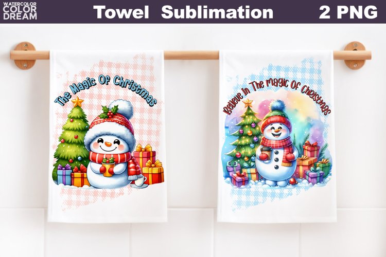 Snowman Towel Sublimation | Waffle Kitchen Towel example image 1