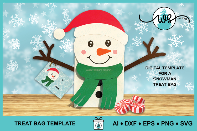 Snowman Christmas Treat Bag Template SVG
