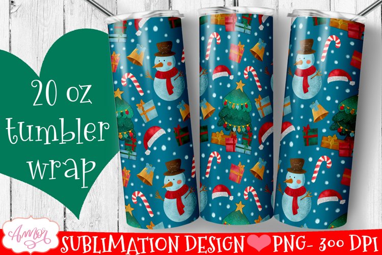 Christmas tumbler wrap for sublimation | Snowman tumbler PNG