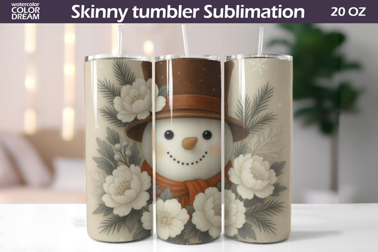 Snowman Floral Tumbler | Christmas Tumbler Sublimation