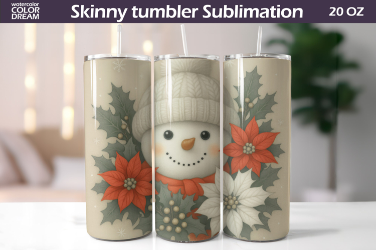 Snowman Floral Tumbler | Christmas Tumbler Sublimation