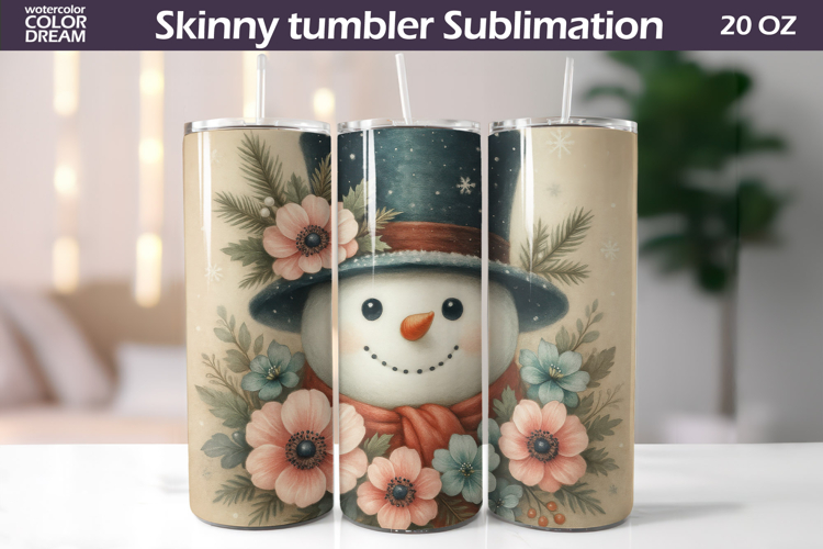 Snowman Floral Tumbler | Christmas Tumbler Sublimation