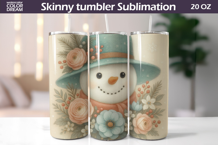 Snowman Floral Tumbler | Christmas Tumbler Sublimation