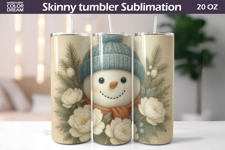 Snowman Floral Tumbler | Christmas Tumbler Sublimation