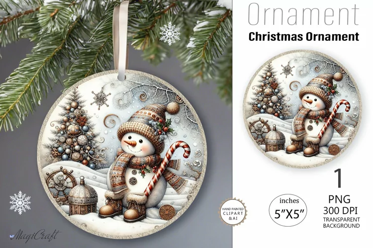 Snowman Vintage Round Christmas Ornament|christmas print