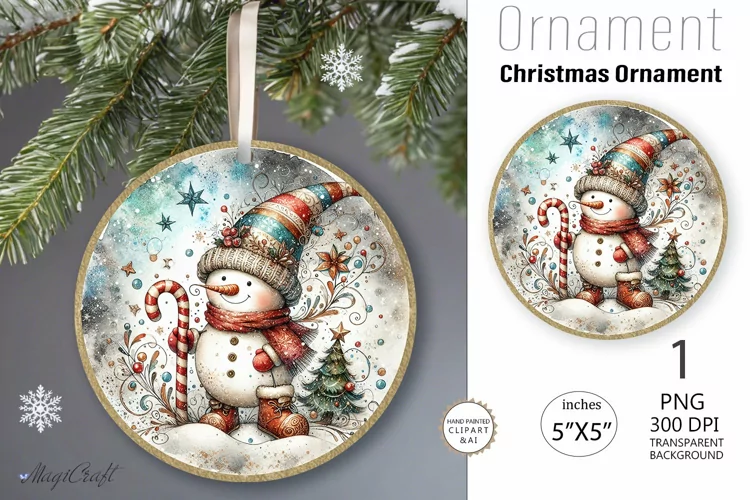 Snowman |Vintage Christmas Ornament| Round Christmas Ornamen
