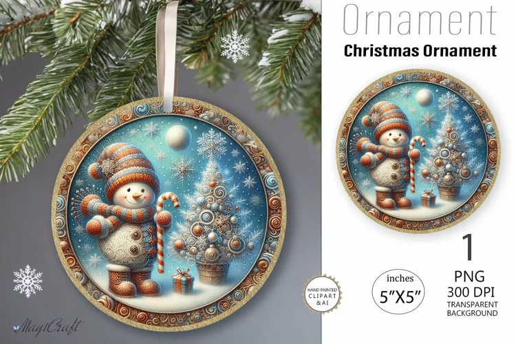 Vintage Christmas Ornament| Snowman |Round Christmas Ornamen