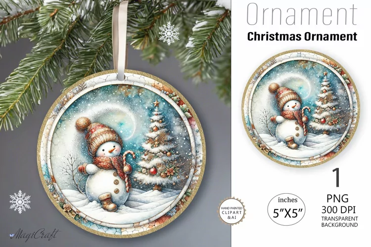 Vintage Christmas Ornament| Snowman Round Christmas Ornamen
