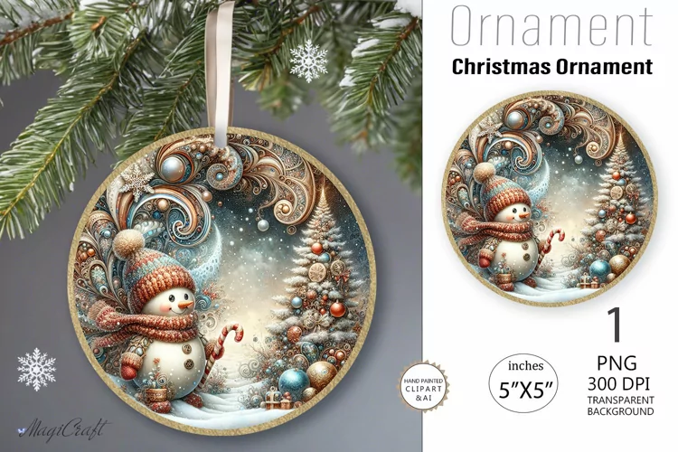 Vintage Snowman Christmas Ornament| Round Christmas Ornamen