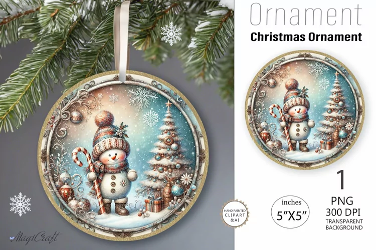 Vintage Snowman Ornament| Round Christmas Ornamen| Christmas