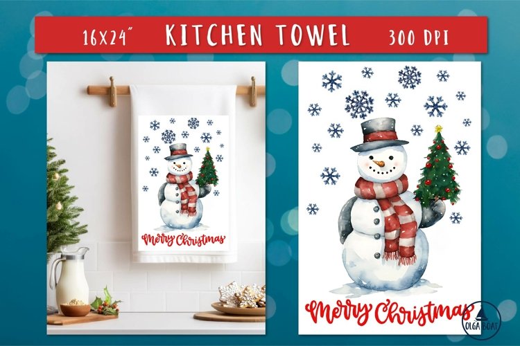 Snowman watercolor | Christmas kitchen towel sublimation