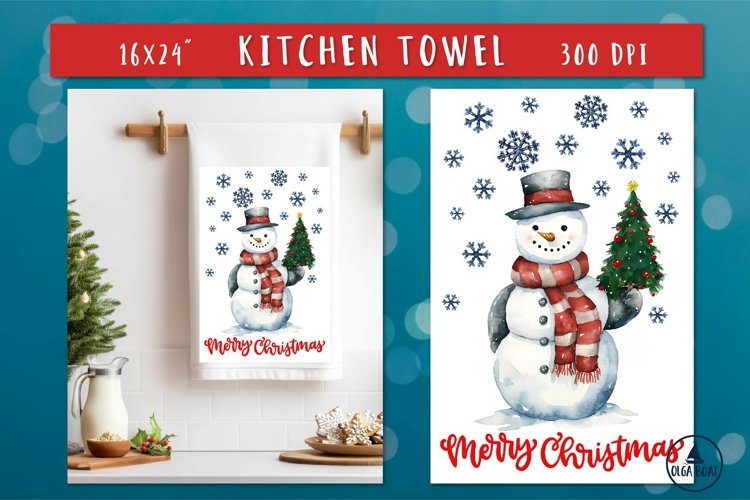 Snowman watercolor  Christmas kitchen towel sublimation