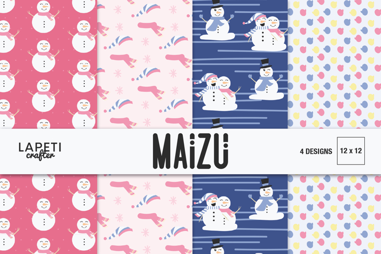 Snowman Winter Digital Paper, 12x12 Printable Background