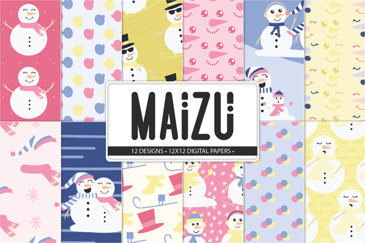 Winter Snowman Digital Papers, Pastel Christmas Scrapbook