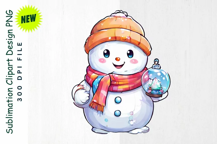 Snowman with Colorful Scarf & Snow Globe clipart