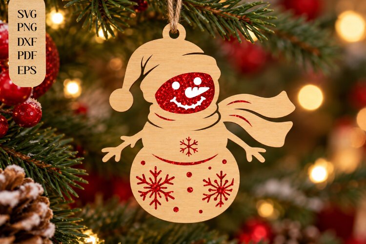 Snowman with Scarf Ornament Laser Cut SVG example image 1