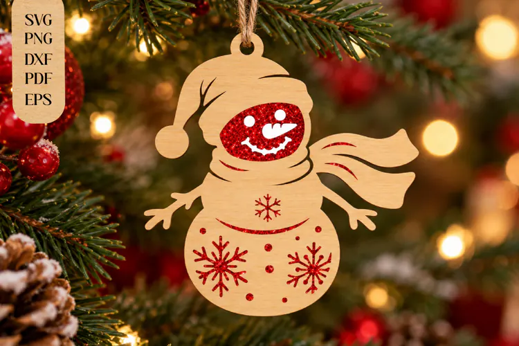 Snowman with Scarf Ornament Laser Cut SVG