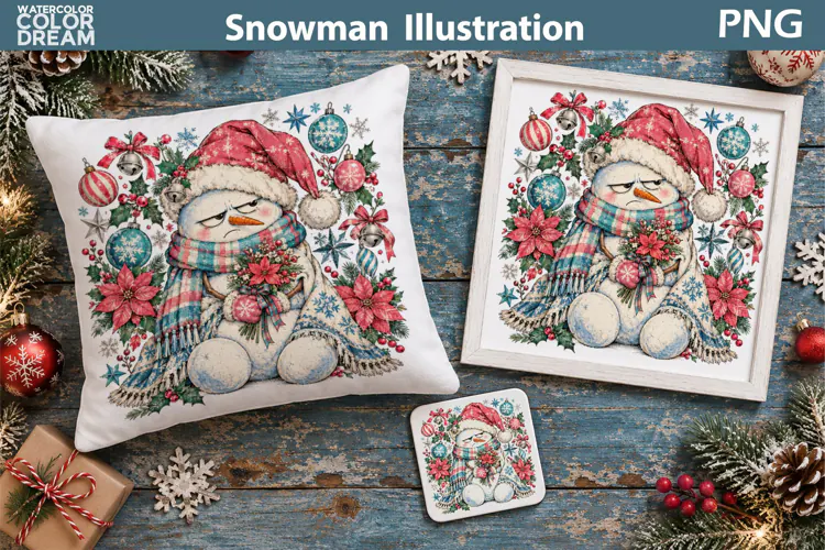 Funny Snowman Illustration | Christmas Sublimation Pillow