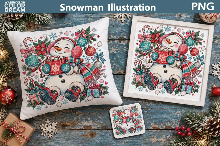 Snowman Hot Cocoa | Christmas Sublimation Pillow
