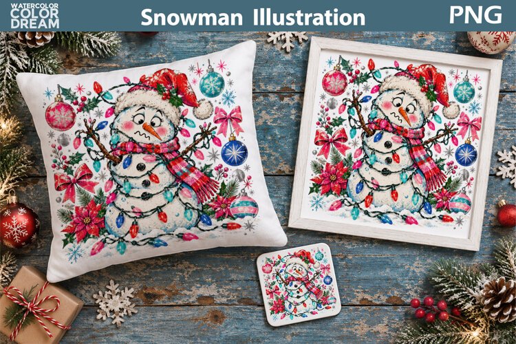 Tangled Snowman Lights | Christmas Sublimation example image 1