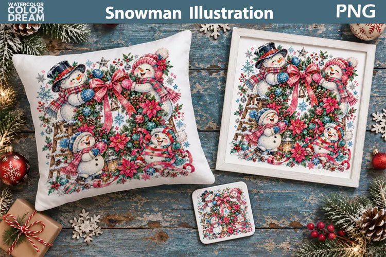 Snowman Christmas Wreath | Holiday Sublimation Art