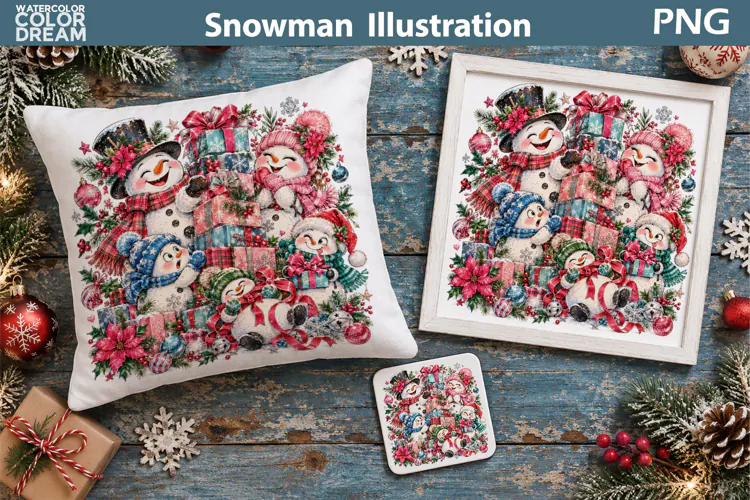 Snowman Family Christmas Gifts | Holiday Sublimation Art