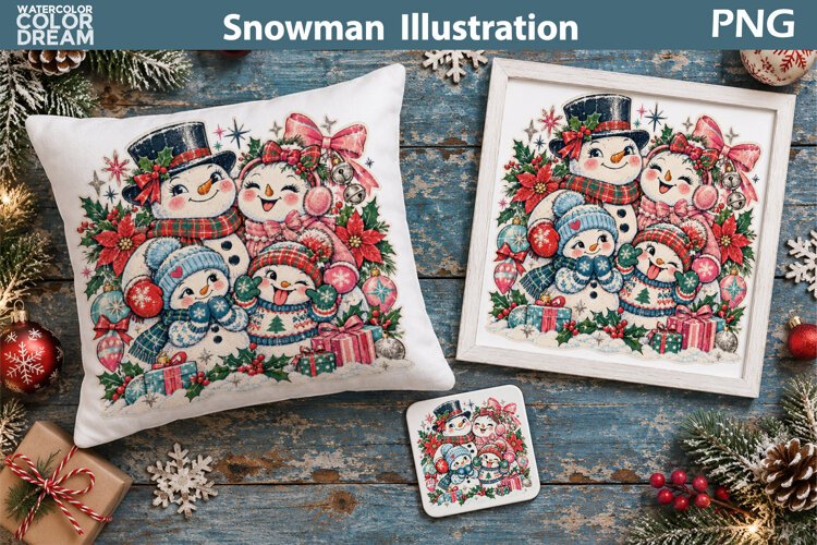 Cute Snowman Family | Christmas Sublimation Art example image 1